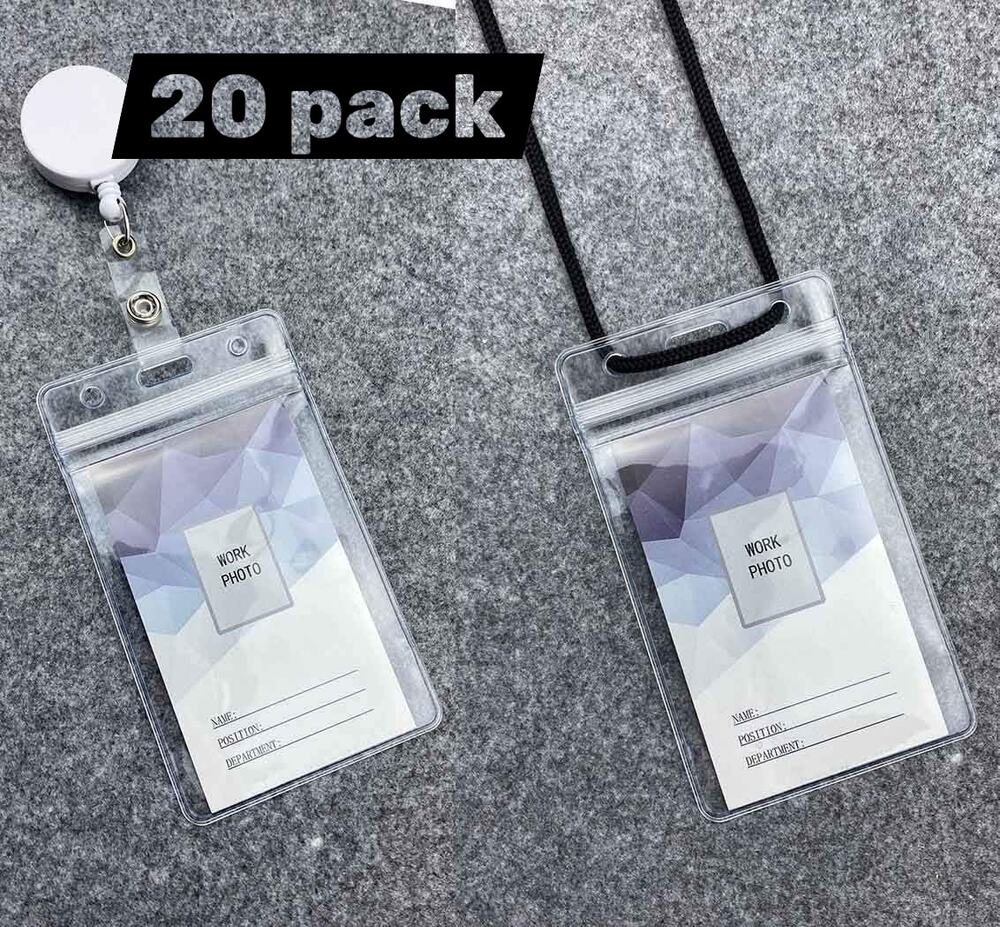 Vertical ID Badge Holders Sealable Waterproof Vinyl Fits ID Credit Cards 20 Pack